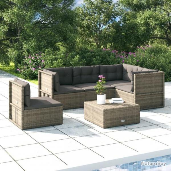 Salon de jardin 5 pcs avec coussins Gris Rsine tresse