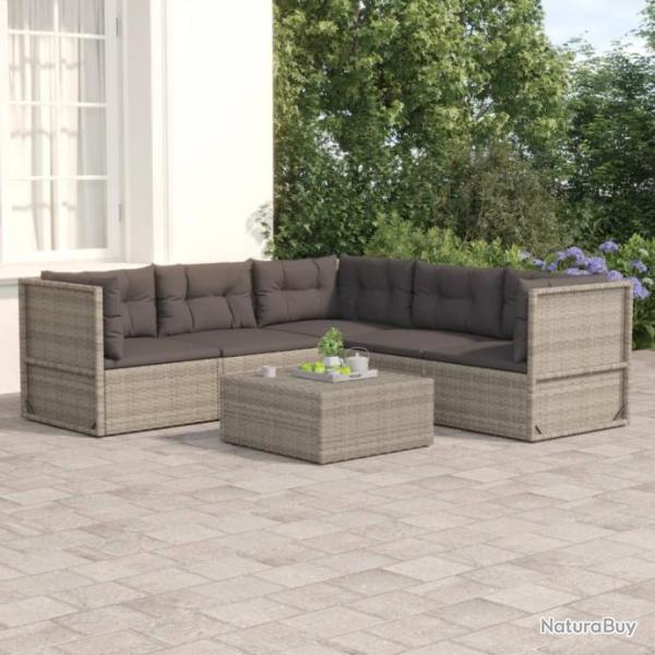 Salon de jardin 5 pcs avec coussins Gris Rsine tresse