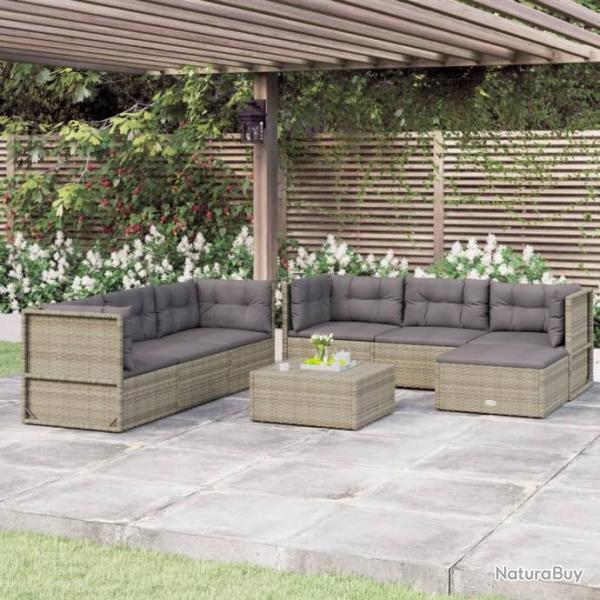 Salon de jardin 7 pcs avec coussins Gris Rsine tresse