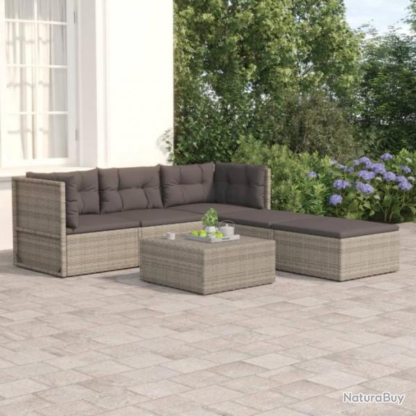 Salon de jardin 5 pcs avec coussins Gris Rsine tresse