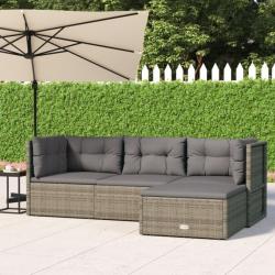 Salon de jardin 4 pcs avec coussins Gris Résine tressée