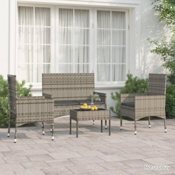 Salon de jardin 4 pcs avec coussins Gris Rsine tresse