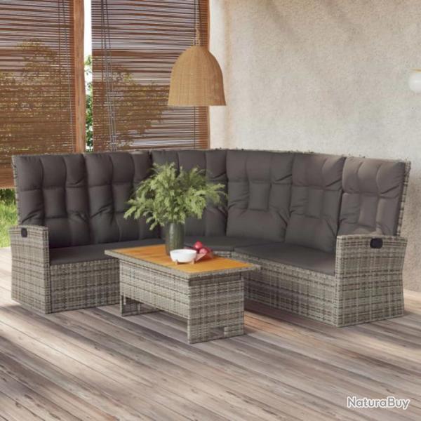 Salon de jardin 2 pcs avec coussins Gris Rsine tresse