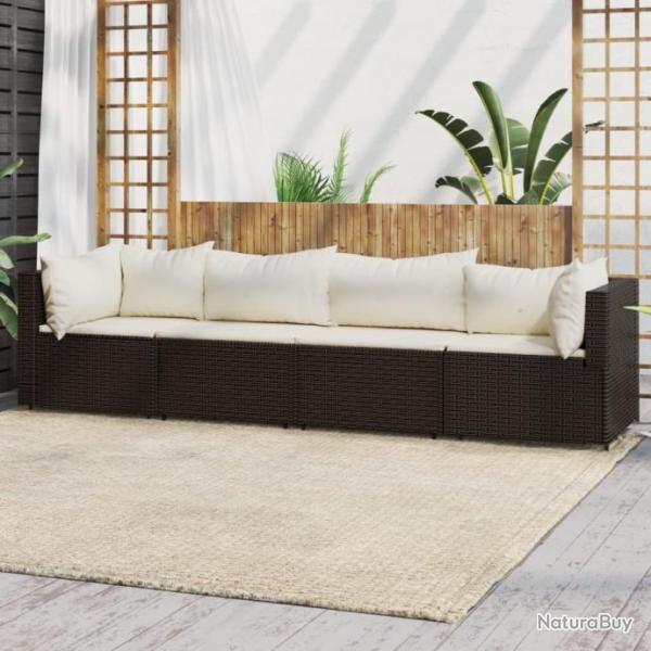 Salon de jardin 4 pcs avec coussins Marron Rsine tresse