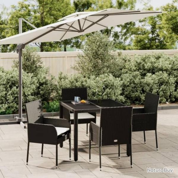 Mobilier  dner de jardin et coussins 5pcs Noir Rsine tresse