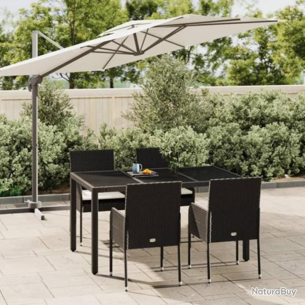 Mobilier  dner de jardin et coussins 5pcs Noir Rsine tresse