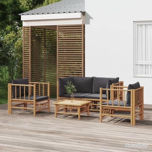 Salon de jardin 5 pcs avec coussins gris fonc bambou