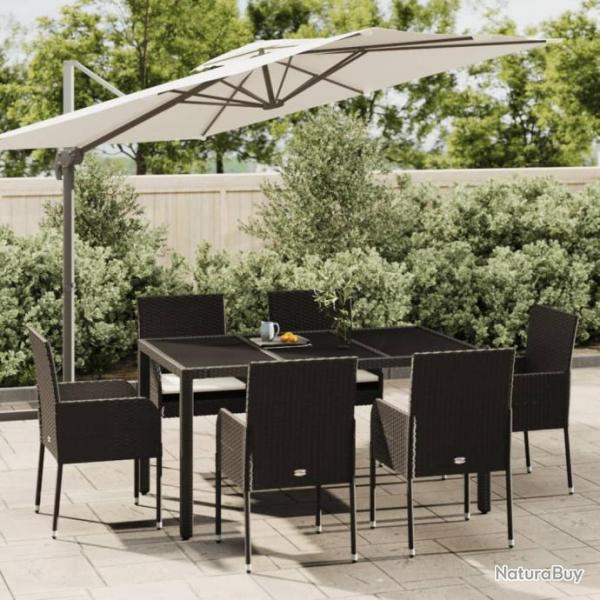 Ensemble  dner de jardin et coussins 7pcs Noir Rsine tresse