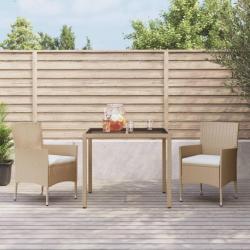 Ensemble à dîner de jardin avec coussins 3 pcs Beige poly rotin