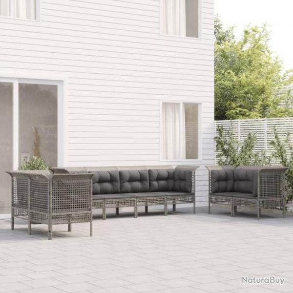 Salon de jardin 8 pcs avec coussins Gris Rsine tresse