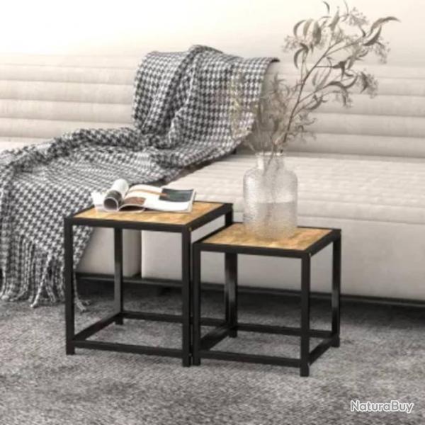 Tables  th 2 pcs MDF Noir et jaune