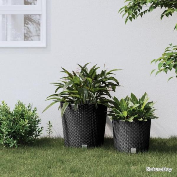 Jardinire et intrieur amovible anthracite 35 /37,5 L rotin PP