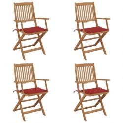 Chaises pliables de jardin 4 pcs avec coussins Bois d'acacia