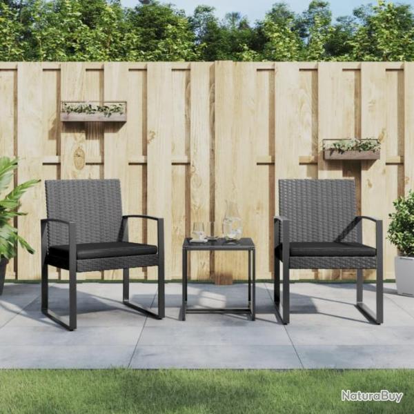 Ensemble  manger de jardin coussins 3 pcs gris fonc rotin PP