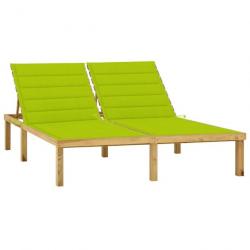 Chaise longue double et coussins vert vif Bois de pin imprégné