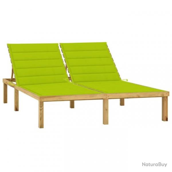 Chaise longue double et coussins vert vif Bois de pin imprgn