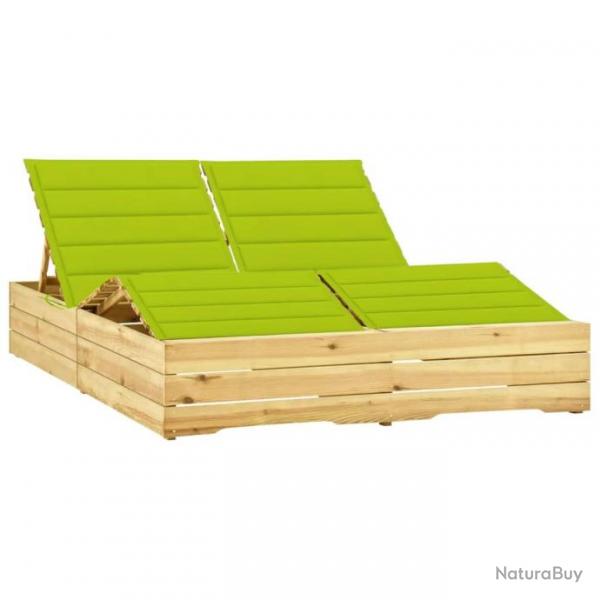 Chaise longue double et coussins vert vif Bois de pin imprgn