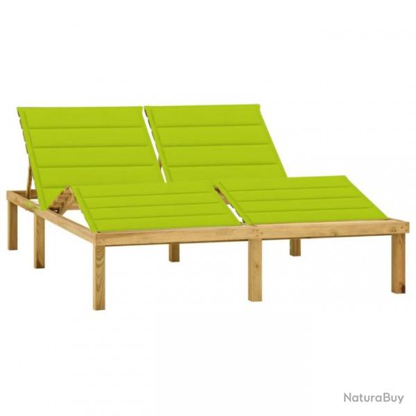 Chaise longue double et coussins vert vif Bois de pin imprgn