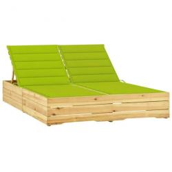 Chaise longue double et coussins vert vif Bois de pin imprégné