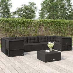 Salon de jardin 7 pcs avec coussins Noir Résine tressée