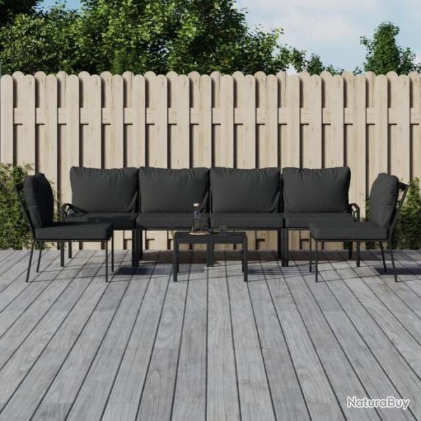 Salon de jardin 7 pcs avec coussins gris bambou acier