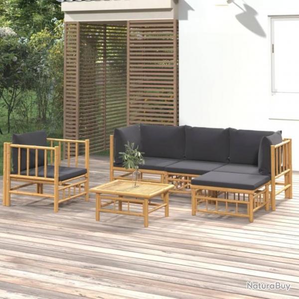 Salon de jardin 6 pcs avec coussins gris fonc bambou