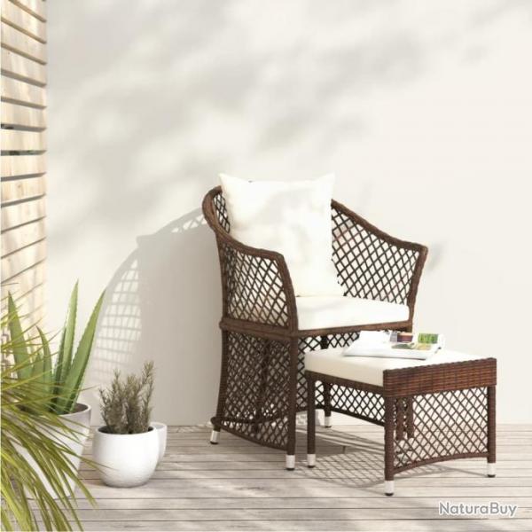 Salon de jardin 2 pcs avec coussins Marron Rsine tresse