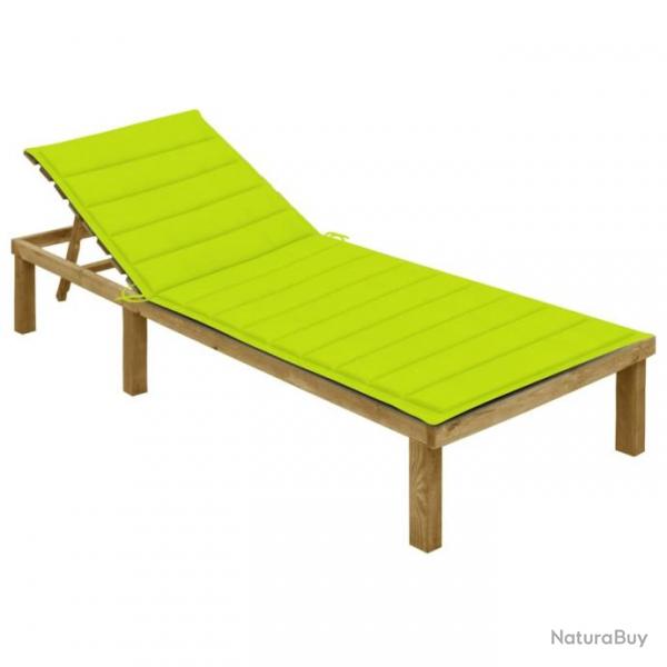 Chaise longue avec coussin vert vif Bois de pin imprgn