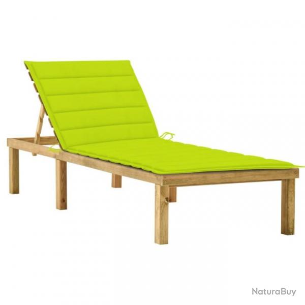 Chaise longue avec coussin vert vif Bois de pin imprgn
