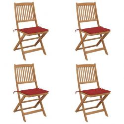 Chaises pliables de jardin 4 pcs avec coussins Bois d'acacia