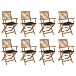 Chaises pliables d'extérieur avec coussins 8 pcs Bois d'acacia