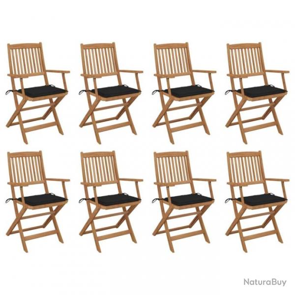 Chaises pliables d'extrieur avec coussins 8 pcs Bois d'acacia