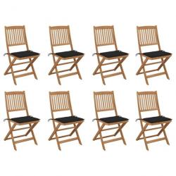 Chaises pliables d'extérieur avec coussins 8 pcs Bois d'acacia