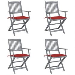 Chaises pliables d'extérieur 4 pcs avec coussins Bois d'acacia