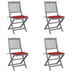 Chaises pliables d'extérieur 4 pcs avec coussins Bois d'acacia