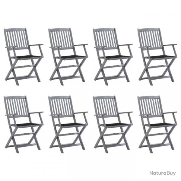 Chaises pliables d'extrieur 8 pcs avec coussins Bois d'acacia