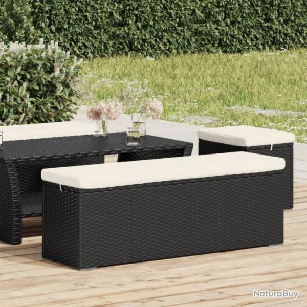 Banc pouf avec coussin noir 110x30x40 cm rsine tresse