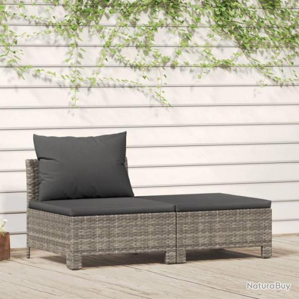 Salon de jardin 2 pcs avec coussins Gris Rsine tresse