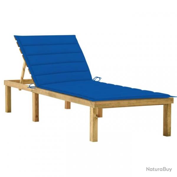 Chaise longue avec coussin bleu royal Bois de pin imprgn