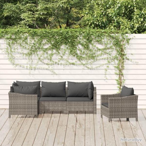 Salon de jardin 5 pcs avec coussins Gris Rsine tresse