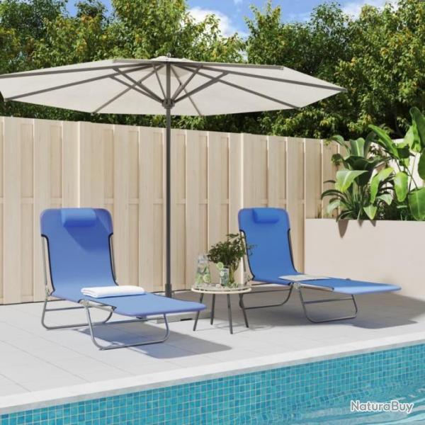 Chaises longues pliables 2 pcs bleu textilne et acier