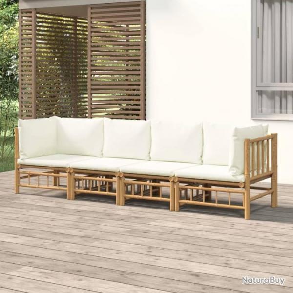 Salon de jardin 4 pcs avec coussins blanc crme bambou