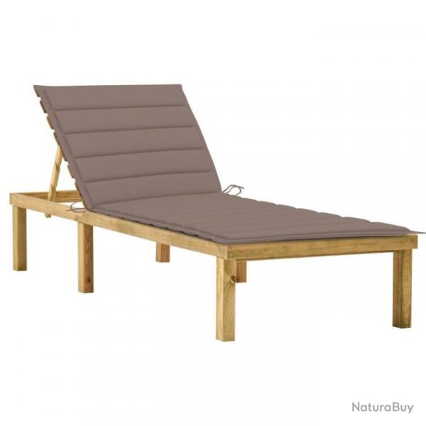 Chaise longue avec coussin taupe Bois de pin imprgn