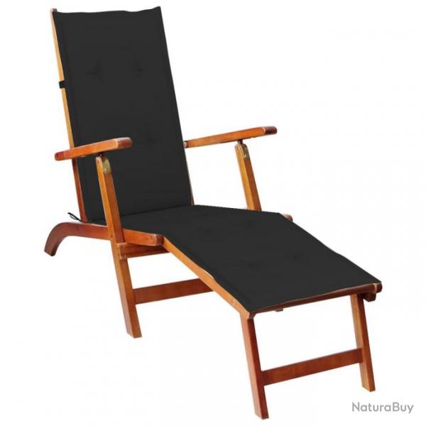 Chaise de terrasse avec repose-pied et coussin Acacia solide