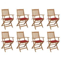 Chaises pliables d'extérieur avec coussins 8 pcs Bois d'acacia