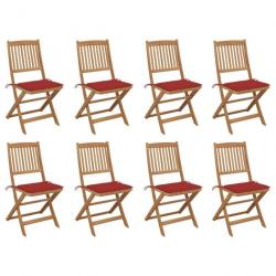 Chaises pliables d'extérieur avec coussins 8 pcs Bois d'acacia