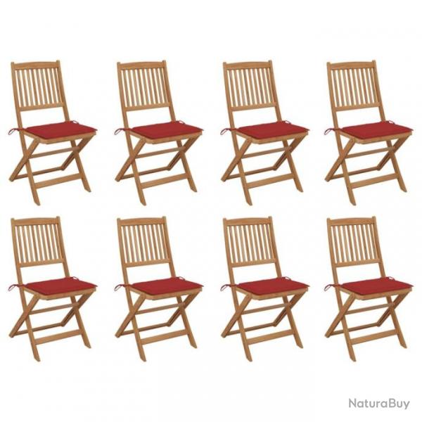 Chaises pliables d'extrieur avec coussins 8 pcs Bois d'acacia