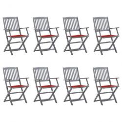 Chaises pliables d'extérieur 8 pcs avec coussins Bois d'acacia