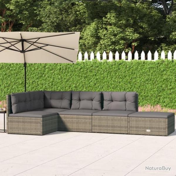 Salon de jardin 5 pcs avec coussins Gris Rsine tresse