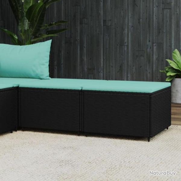 Repose-pieds de jardin avec coussins 2 pcs noir rsine tresse